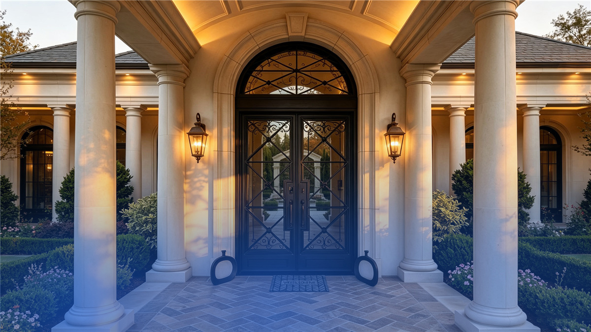 Modern glass entry door bringing natural light into the home