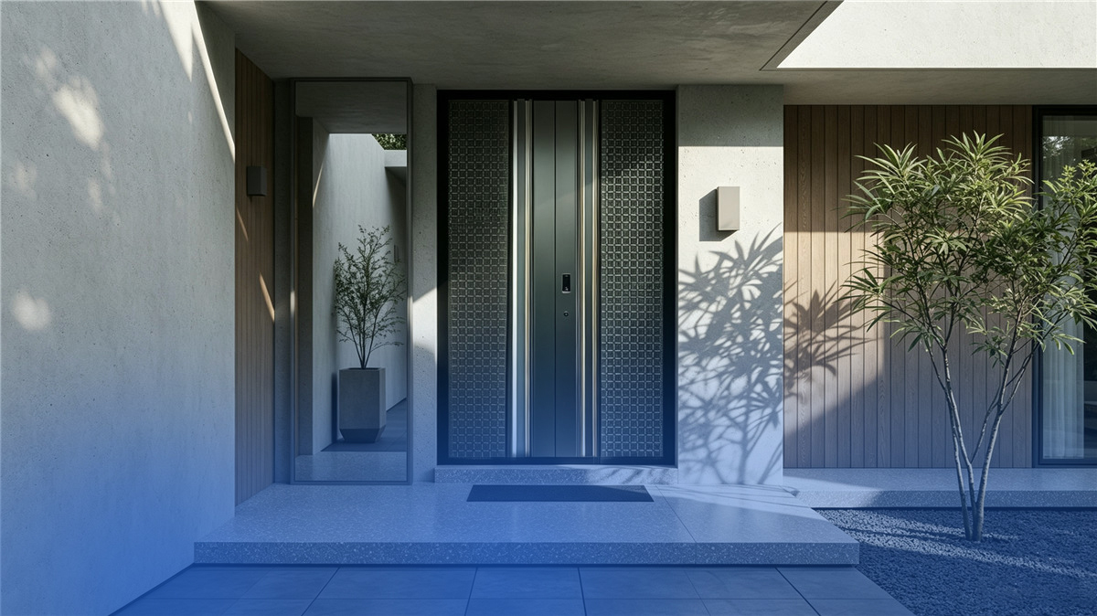 Cast aluminum entry door with three-dimensional relief detailing