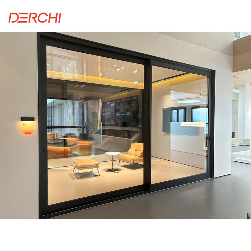 DERCHI Exterior Conceal Pocket Slide Doors Inside Stacking Sliding Patio Door Large Double Tempered Hidden Glass Aluminum Doors