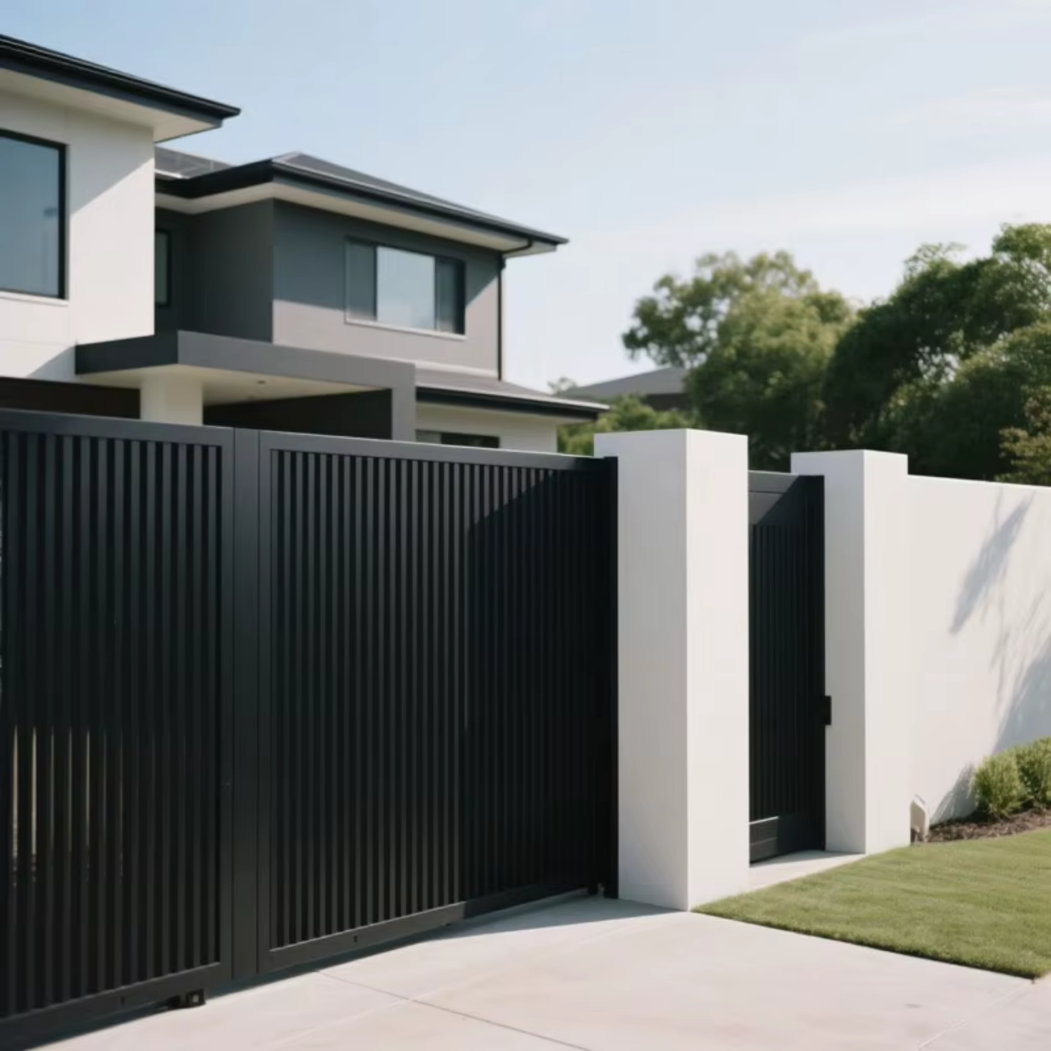 Powder Coated Aluminum Gate Vertical Slat Panel with Pull Handle for Modern Residential House Front Entrance Door Rust Proof