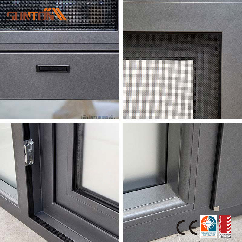 Exterior Sound Proof Aluminium Profiles Window Design French Style Black Aluminum Frame Double Glass Casement windows