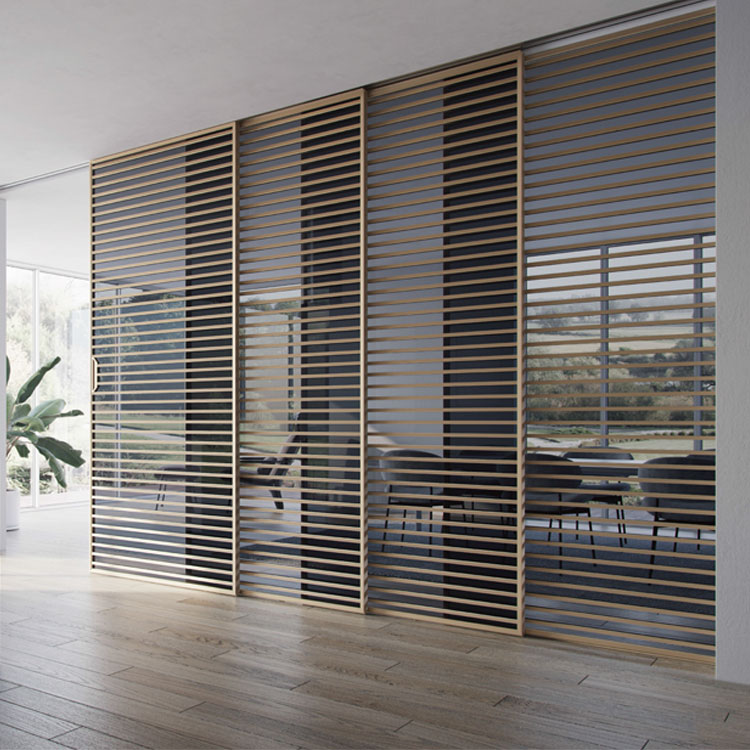 Tempered Glass Slim Sliding Door Grill Design Interior Partition Narrow Frame Aluminum Slide Doors for Living Room Office Hotel