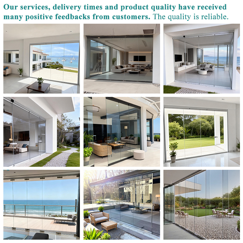 Partition Wall Stack Exterior Frameless Sliding Door Movable Glass Aluminum Folding Waterproof Graphic Design Commercial Modern