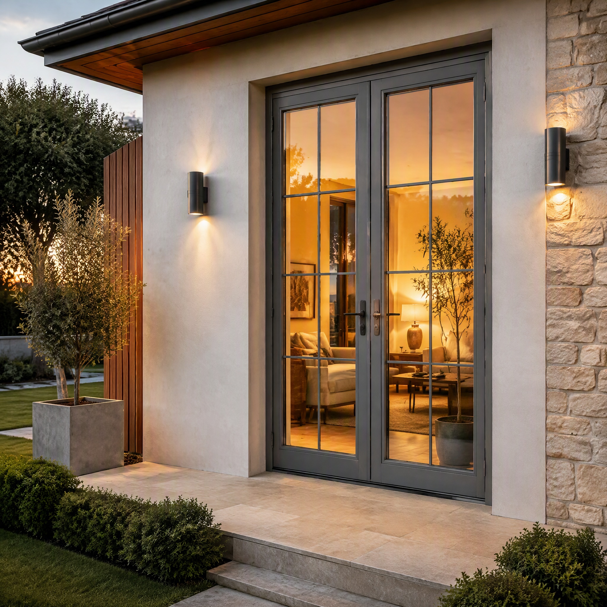 BOCHARM Aluminum Swing Door with Built-in Screen Mesh Door Double Opening Design Security Screen Door for Home Front Entrance