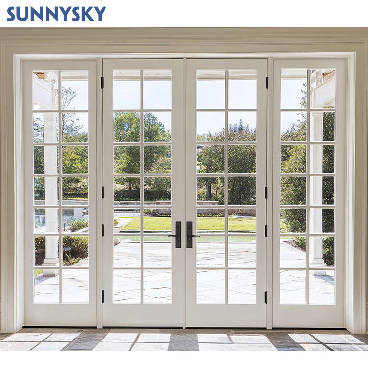 Sunnysky NFRC Customizable Etched Glass Windows Aluminum Clad Wood Bevelled Glass Window And Door