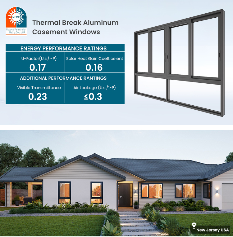Manufacture Thermal Break Aluminum Sliding Window CE Certified Energy Saving Energy-Saving Glazing Exterior Villa Living Room