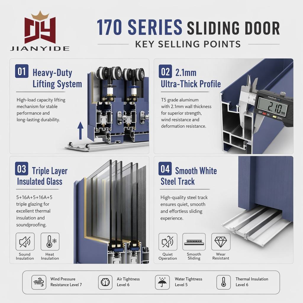 Custom Aluminum Lift and Slide Door Soundproof Tempered Glass Thermal Break Sliding System Compression Door Exterior Doors
