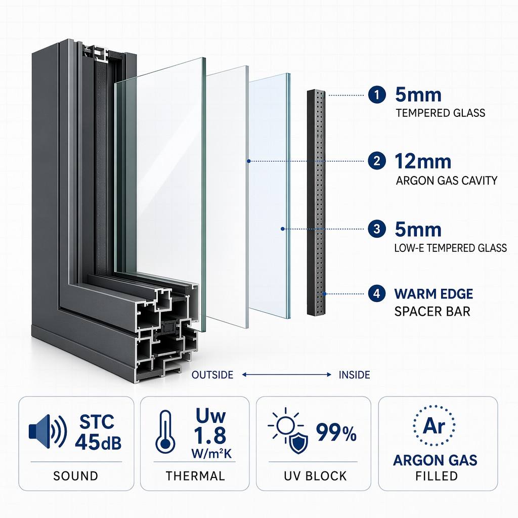 Aluminum Casement Window With Built-In Flyscreen Mesh Double Glazed Outward Opening Anti-Insect Ventilation Window