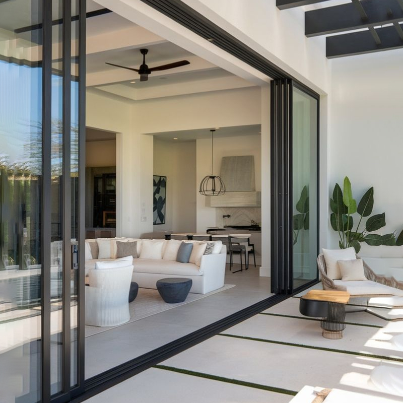 Deezon AS2047 Thermal Break Sliding Patio Doors Double Glazed Tempered Glass For Garden Exterior Use Aluminum Alloy Construction