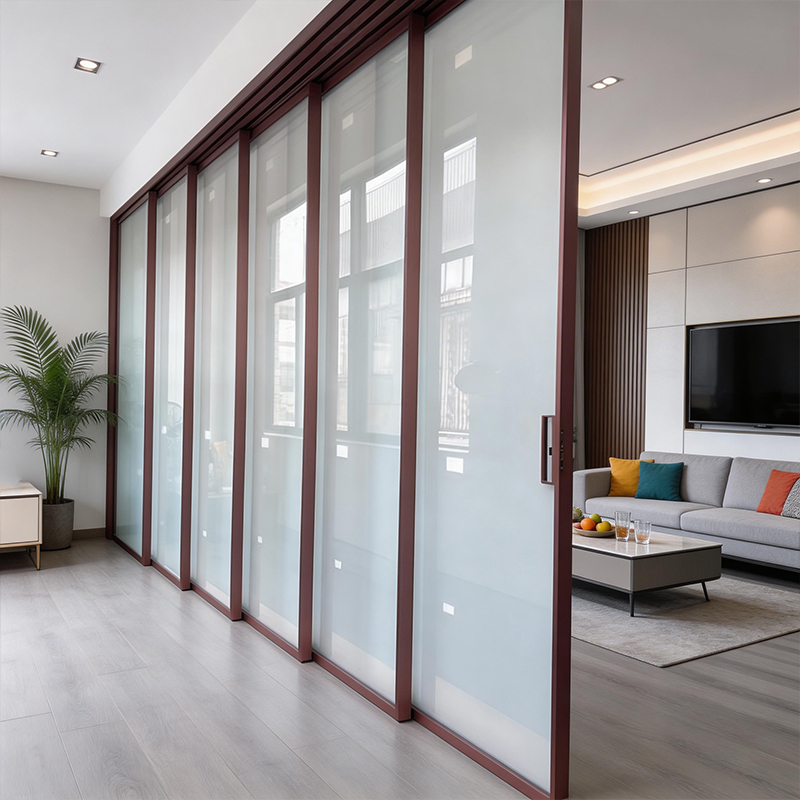 HDSAFE Telescopic Aluminum Sliding Door Hardware Set Slim Frame Living Room Office Partition Soft Close Fluted Glass Door System