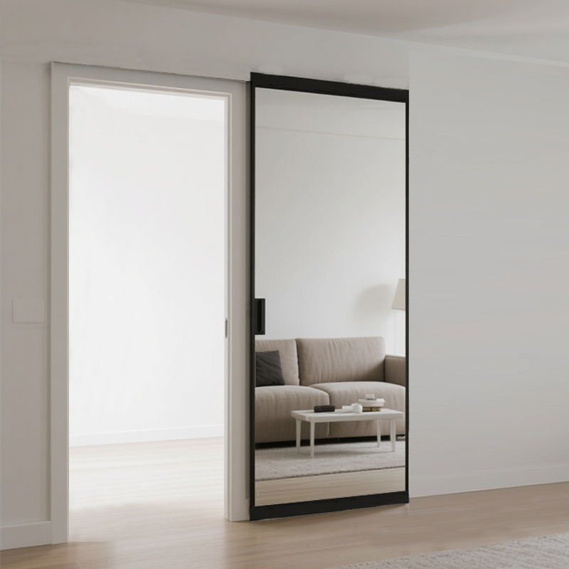 HDSAFE Mirror Sliding Door System Soft Closing Aluminum Frame Single Sliding Doors Apartment Living Room Interior Glass Door