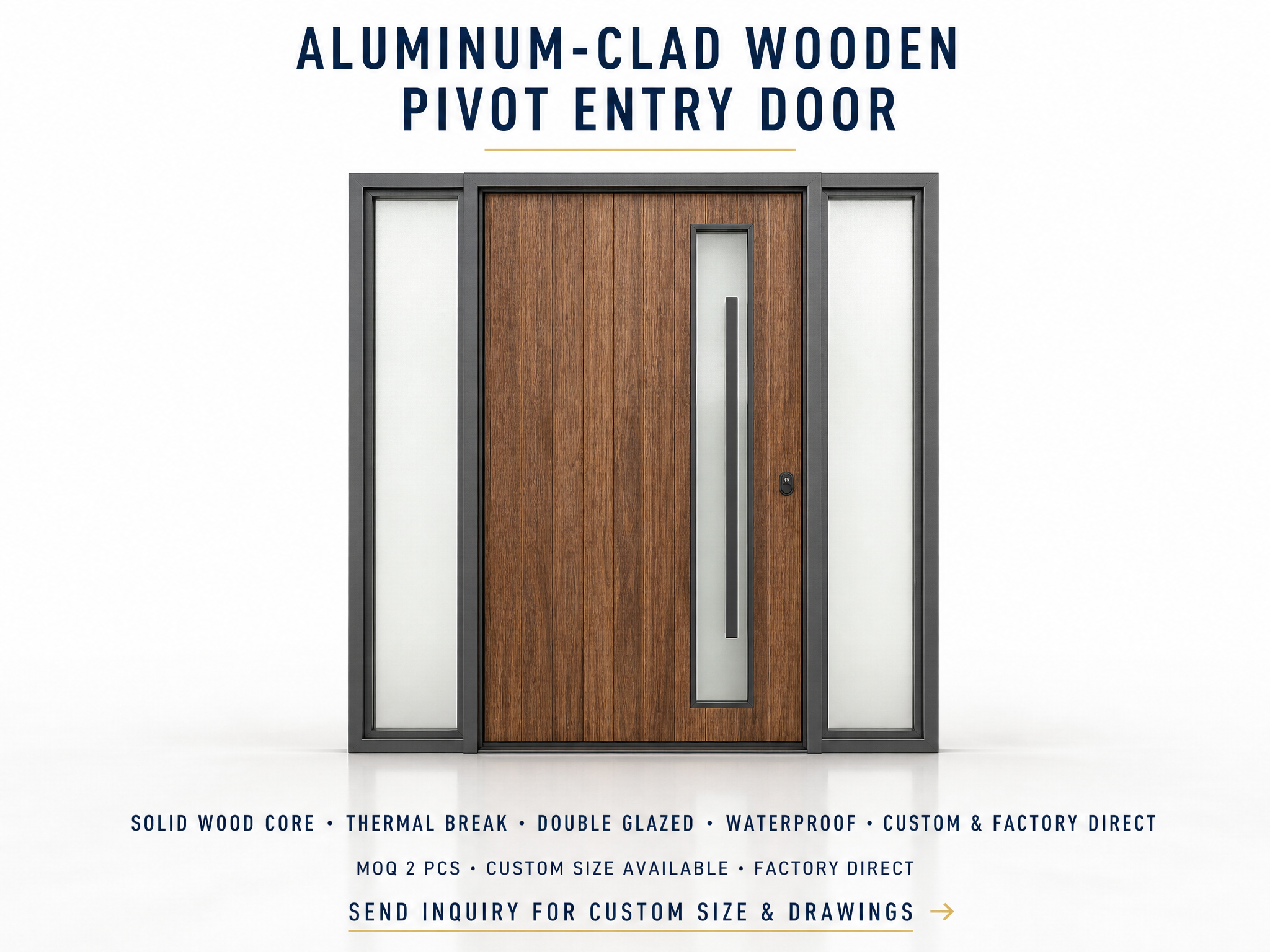 CE Certified Aluminum Clad Wood Pivot Door Solid Core Thermal Break Exterior Entry Door for Modern Villa