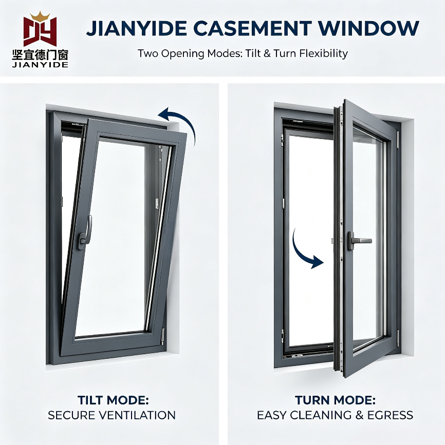 High Quality Aluminum Alloy Tilt Turn Window for Villa Multi-Function Casement Low-E Insulated Glass Windproof Waterproof