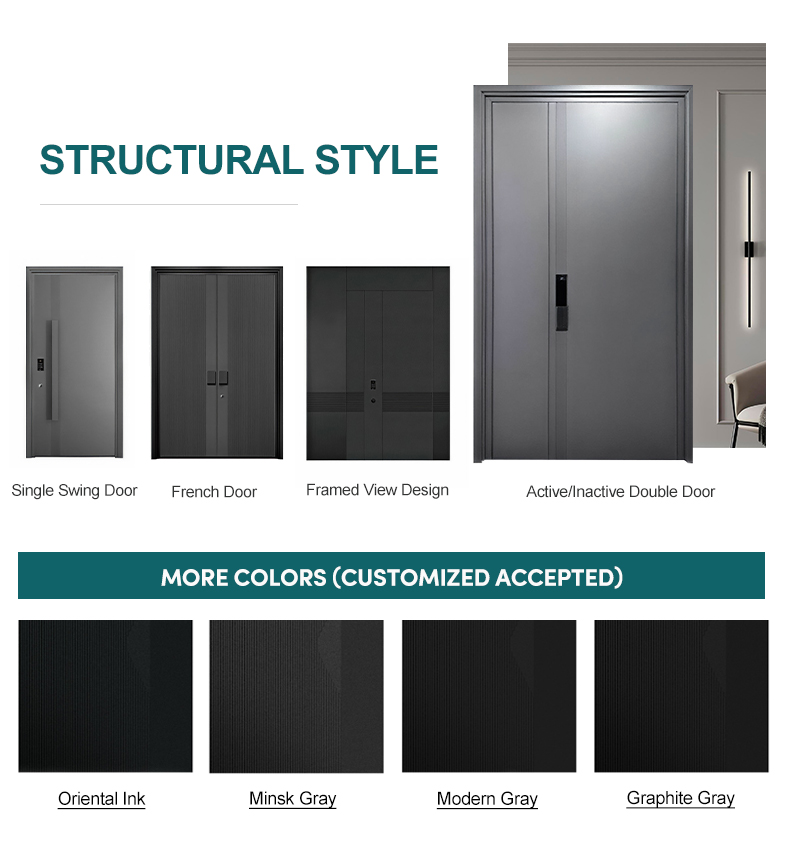 ZEKIN Customized Size Security Entrance Doors Exterior Residential Entry Doors Thermal Insulation Anti-Theft Front Pivot Doors