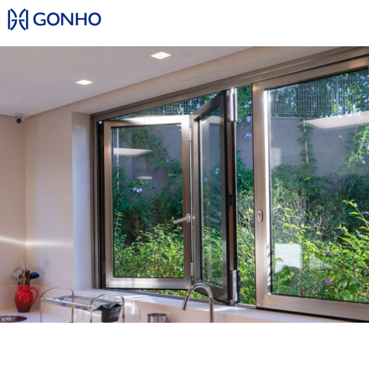GONHO New Design Custom Champagne Color Accordion Folding Window Aluminum windows and Doors