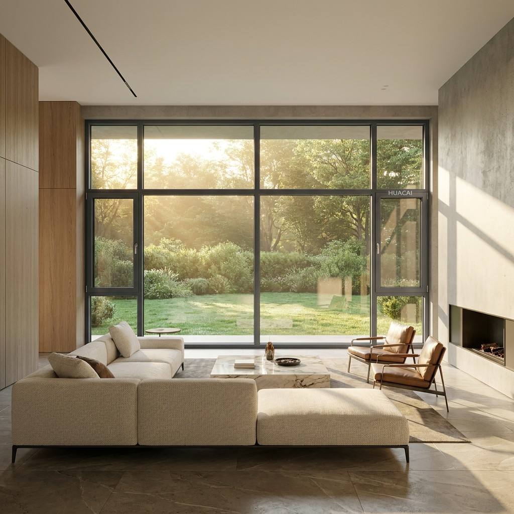HUACAI Modern Architectural 1.8mm Flush Aluminum System Window Heavy Duty Window for Luxury Residence