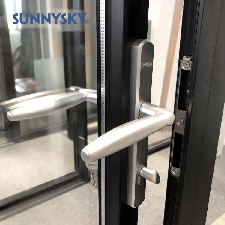 Sunnysky NFRC Customizable Etched Glass Windows Aluminum Clad Wood Bevelled Glass Window and Door