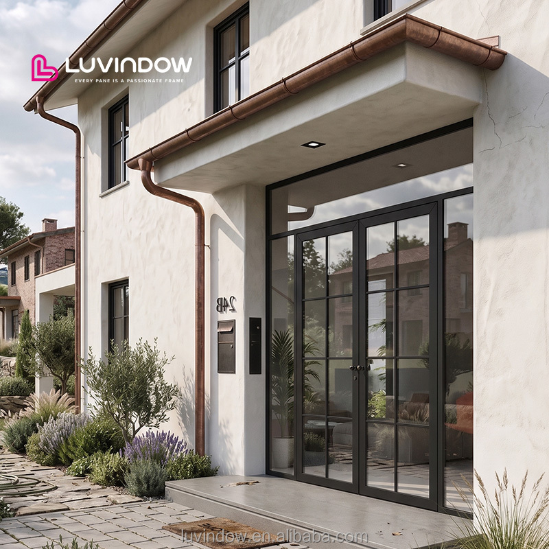 Hotel Commercial Hurricane Impact Aluminum Triple Glass French Swing Doors Patio Entrance Double Doors