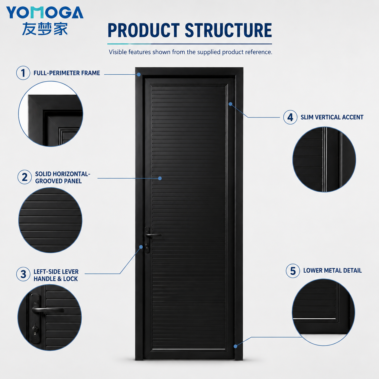 ODM Aluminum Louver Door Bathroom Interior Hinged Door With Modern Slim Profile