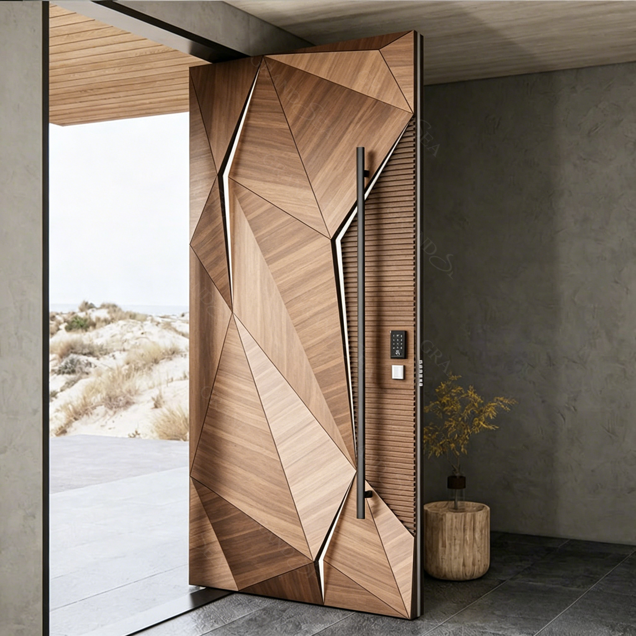 Luxury American Design 3D Entrance Door Exterior Security Front Pivot Door Modern Entry Wooden Aluminum Security Door For Villa