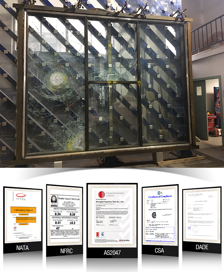 Florida Hurricane Proof Impact Rated Large Missile Sliding Patio Doors Aluminum Laminated Glass Sliding Door Impact Resistance