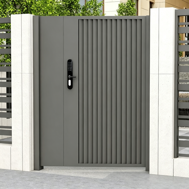 Powder Coated Aluminum Gate Vertical Slat Panel With Pull Handle For Modern Residential House Front Entrance Door Rust Proof
