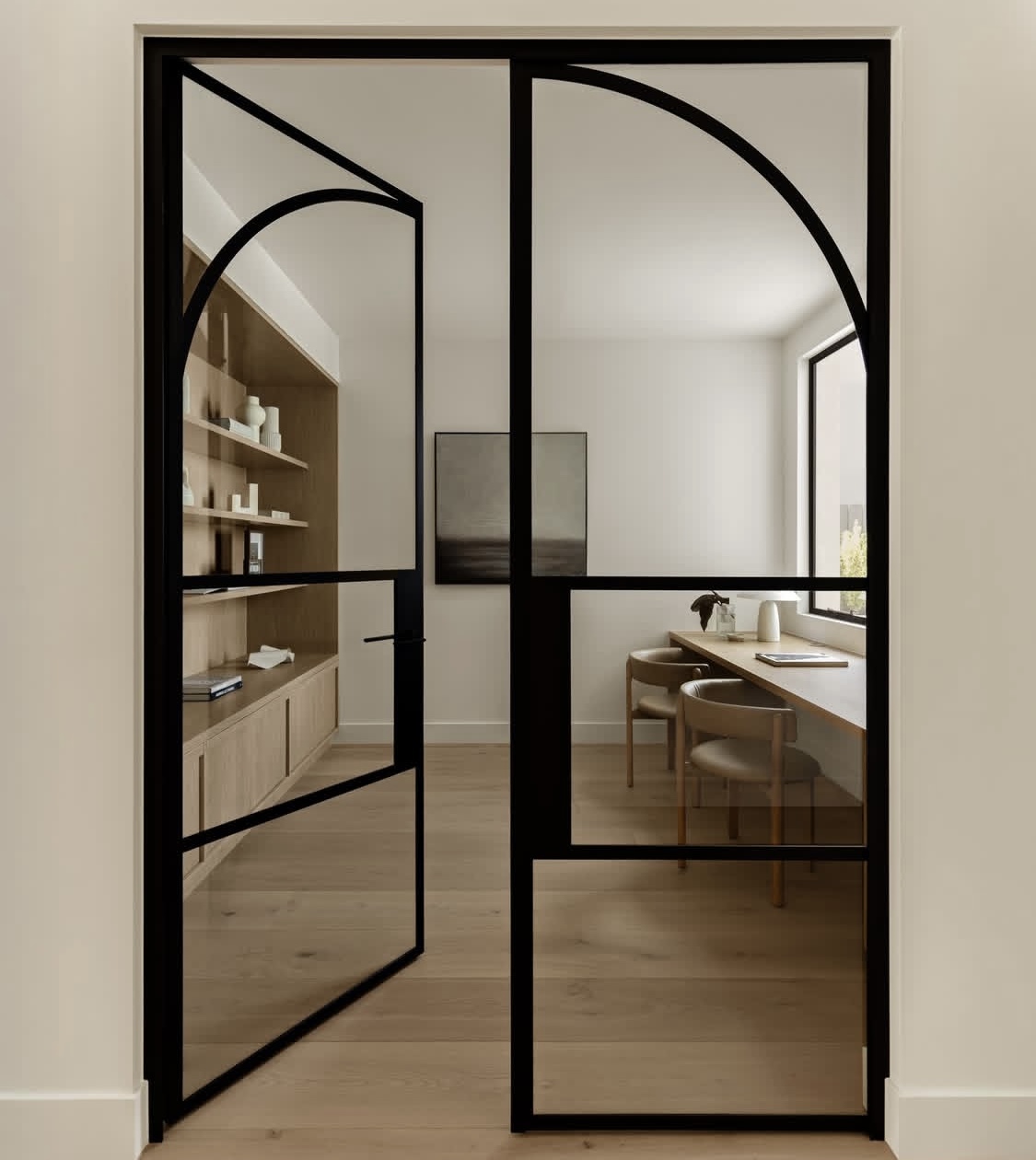 Interior Modern Matte Black Steel Frame Finished Double Glazed French Glass Doors With Thermal Insulation