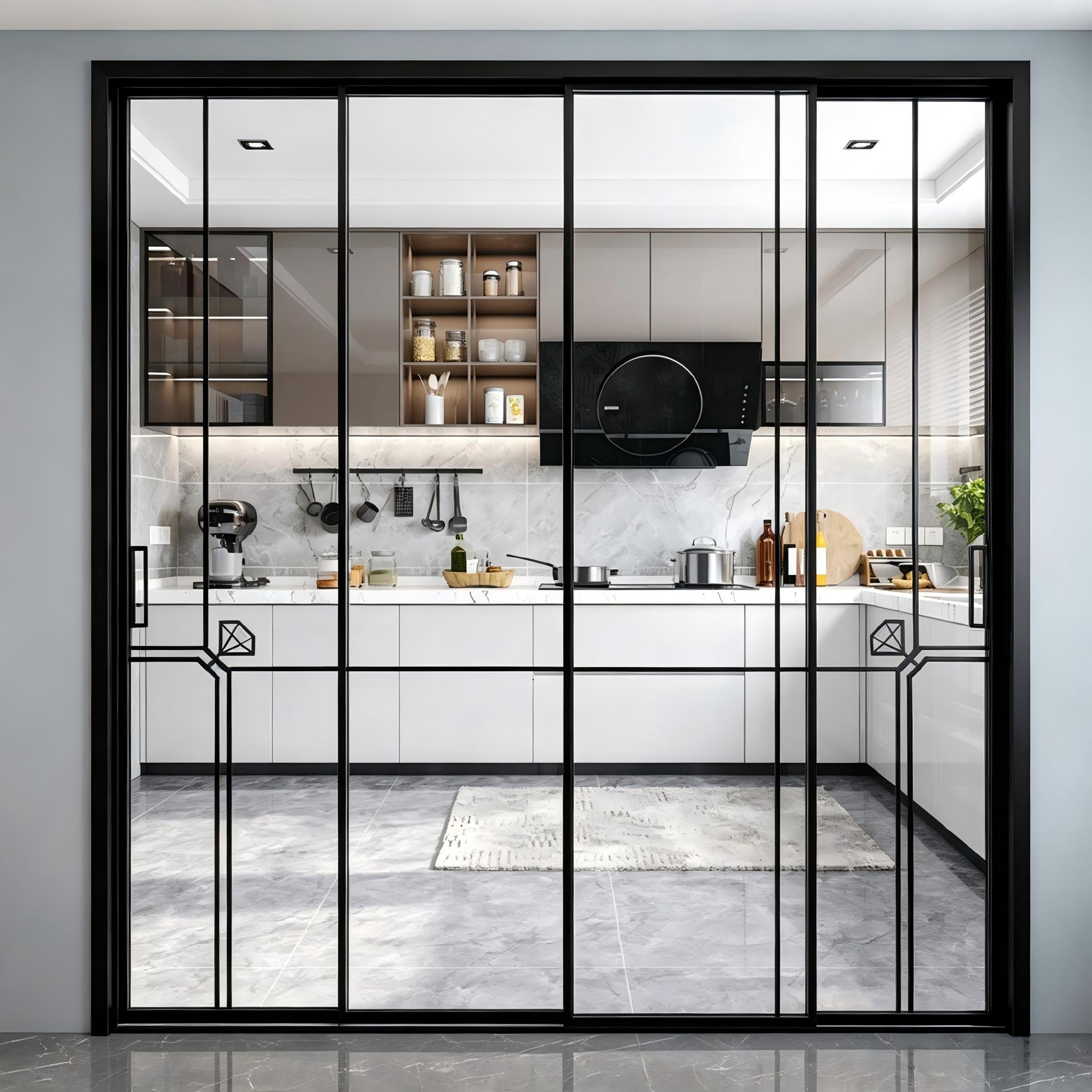 Aluminium Ultra Narrow Frame 2-Panel Interior Sliding Door Smoked Glass Soft Close Minimalist Living Room Divider OEM Wholesale