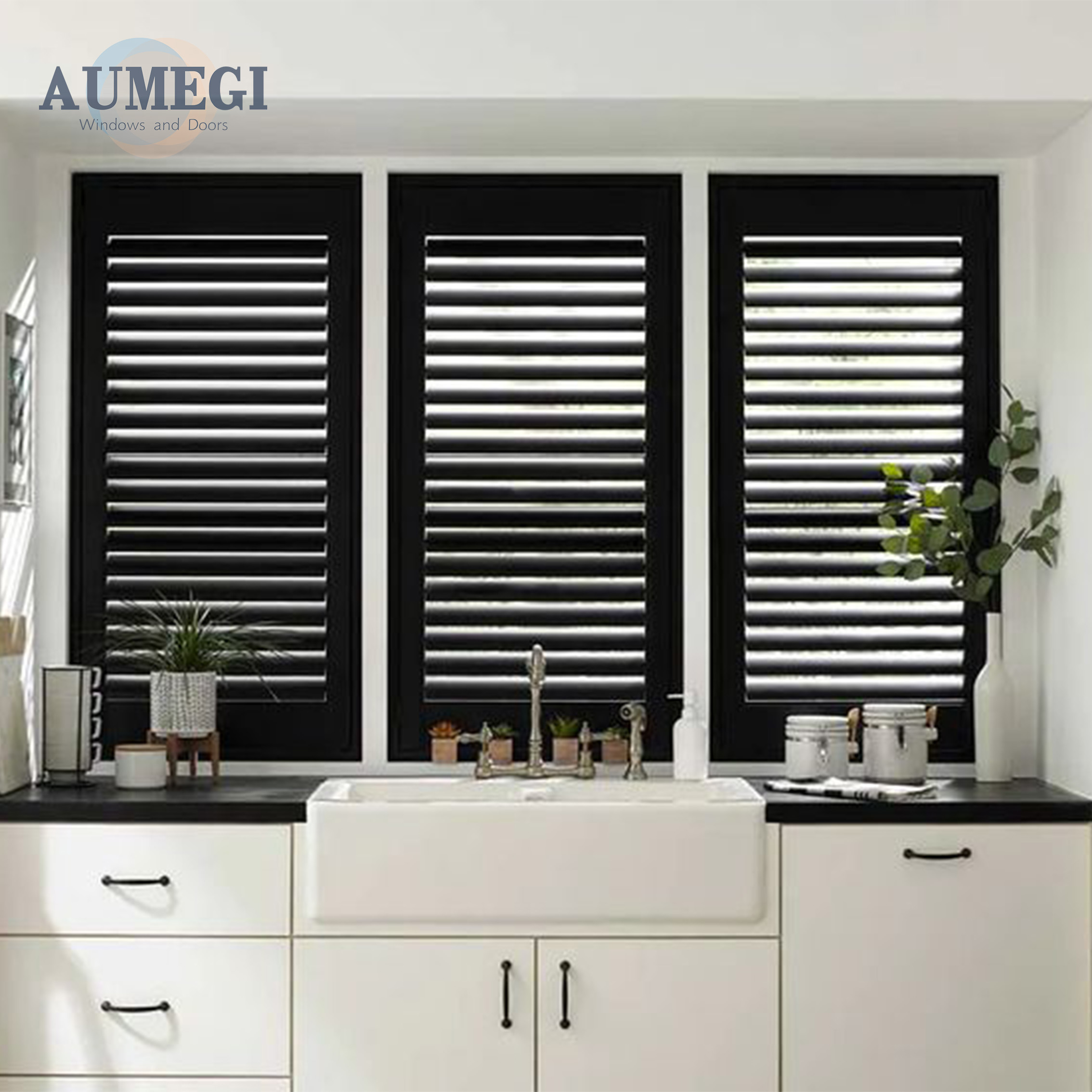 AUMEGI Uniform Lighting Automatic Aluminum Shutter Thickened Blades Jalousie Window Public Facilities Window to Louver