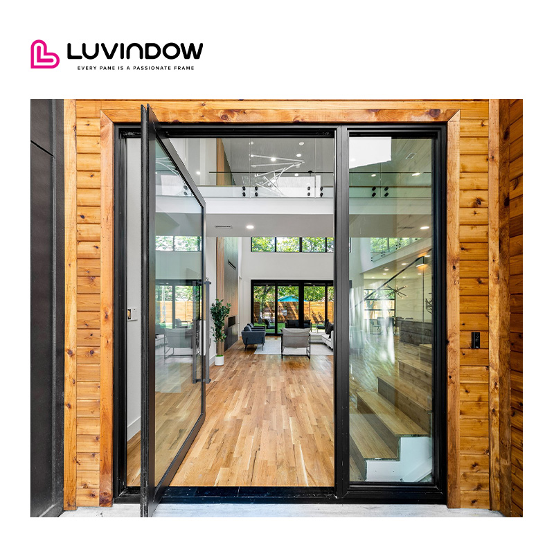 Modern Pivot Aluminum Door Glass Front Villa Entry US Made Thermal Break Energy Efficient