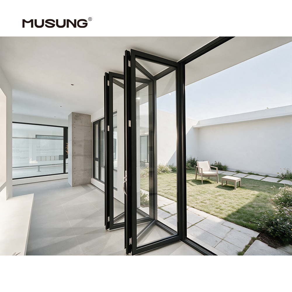 Outdoor Exterior Bifold Doors Modern Thermal Break Aluminum Double Tempered Glass Patio Folding Doors