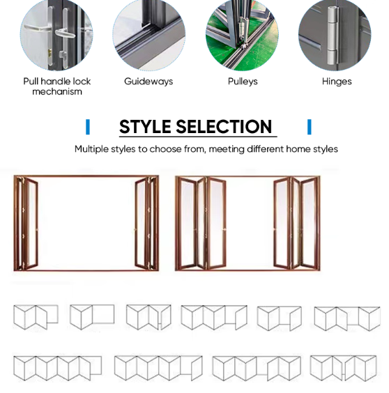 Customization Modern Glass Aluminum Bifold Aluminum Glass Sliding Folding Patio Doors Aluminum Folding Partition Door