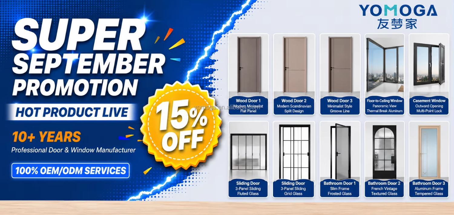 Frosted Glass Bathroom Door Slim Aluminum Frame Interior Door with Sound Insulation