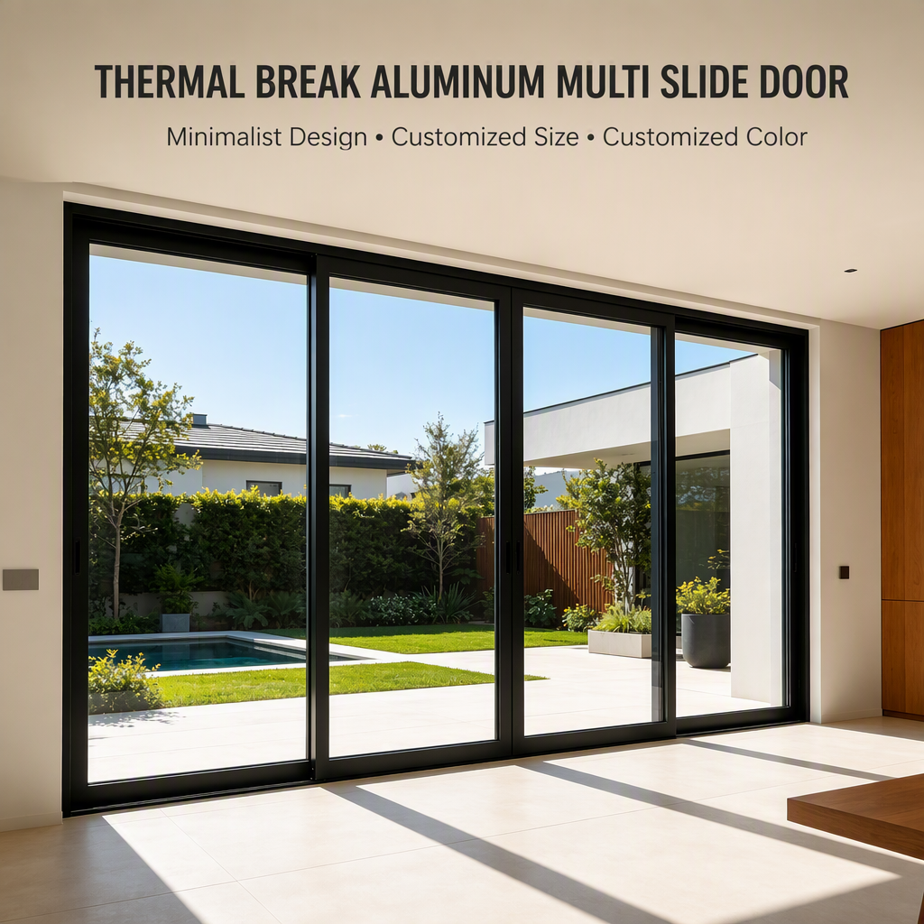 Thermal Break Aluminum Multi Slide Door Glazed Glass Stacking Design Large Opening Custom Size for USA Luxury Homes
