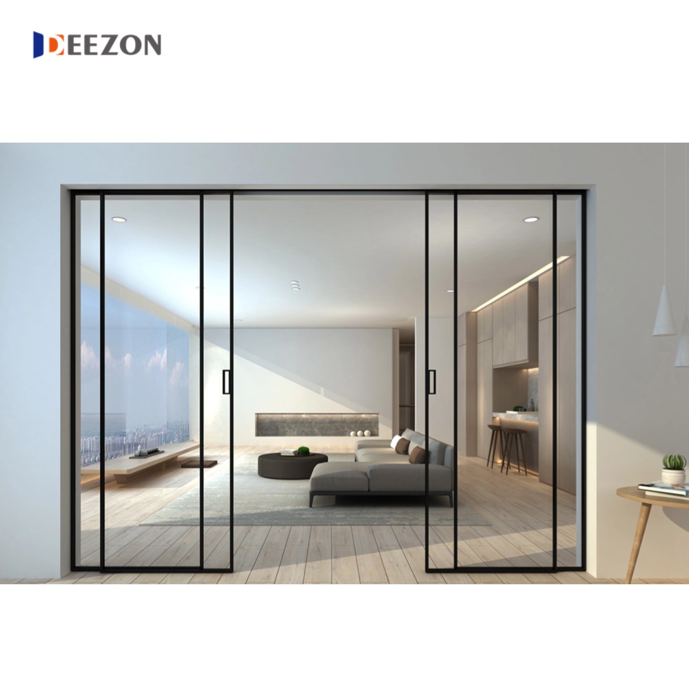 Hidden Track Sliding Door Aluminium Sliding Door Modern Design Door Type Glass Sliding Slim Narrow Frame Door For House