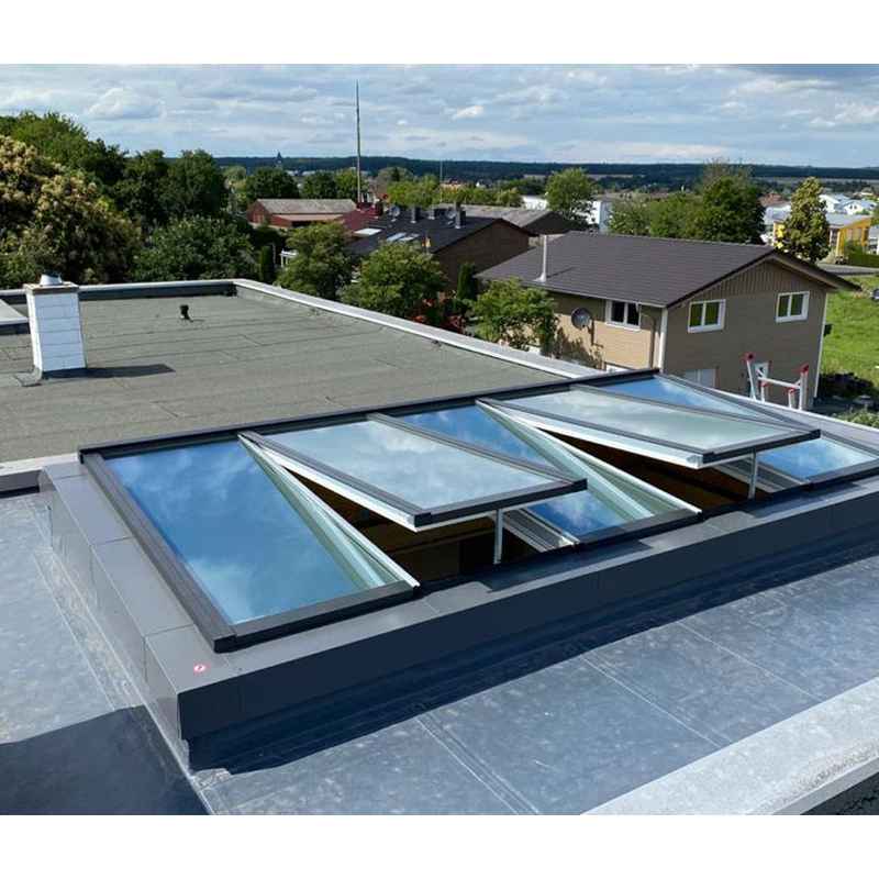 Custom Soundproofing Skylights For Residential Houses Top Hung Aluminum Double Glazed Roof Windows Automatic Sliding Vertical