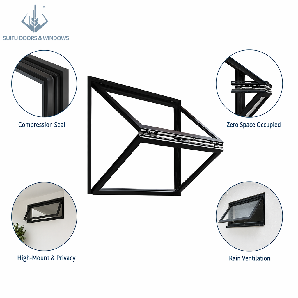 Modern Thermal Break Aluminum Bi-fold Window Pass Through Kitchen Window Push Up With Gas Strut Suspension Cafe Bar Counter