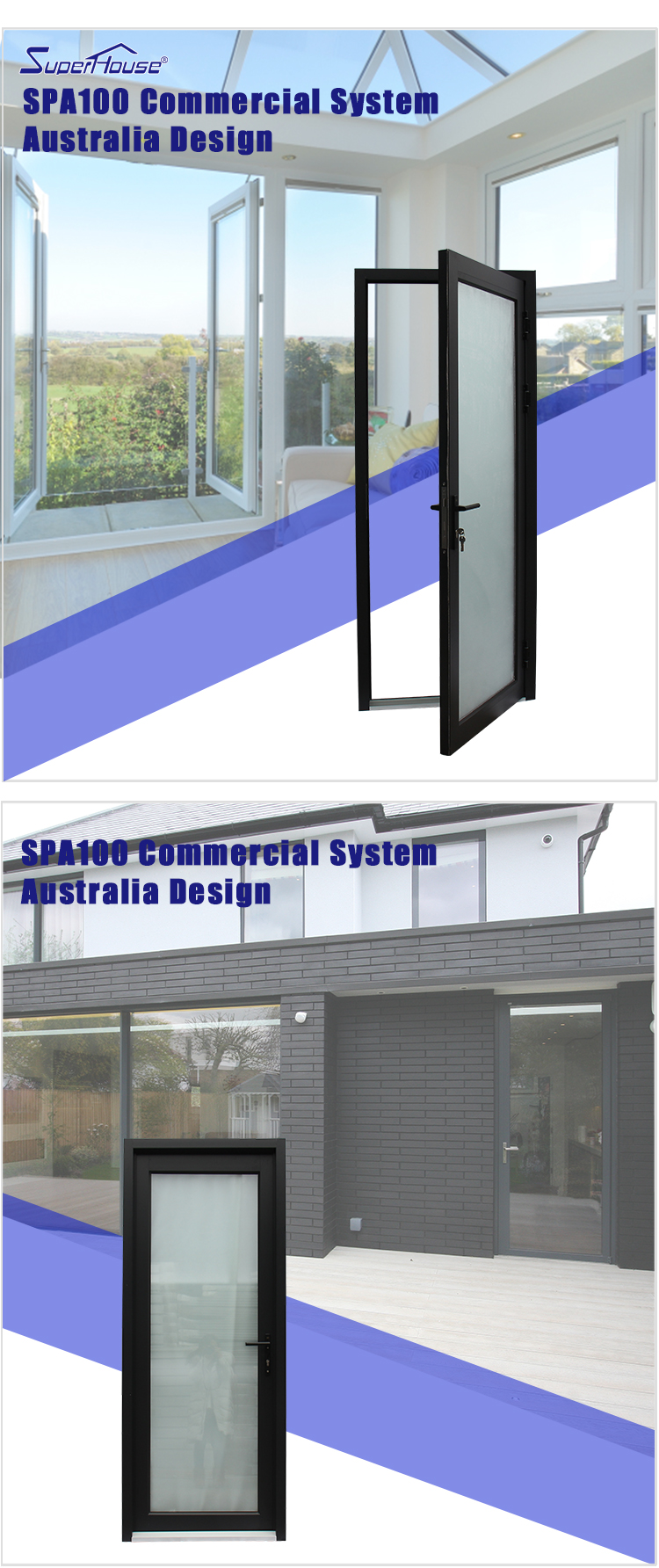 Commercial Glass Entry Doors NFRC Certified Aluminum Frame Energy Efficient Storefront Entrance Door Custom Size