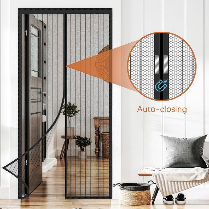 High-quality Modern Automatic Closing Magnetic Fiberglass Door Screen Mosquito Net Washable Customizable Mesh 1-Year Warranty