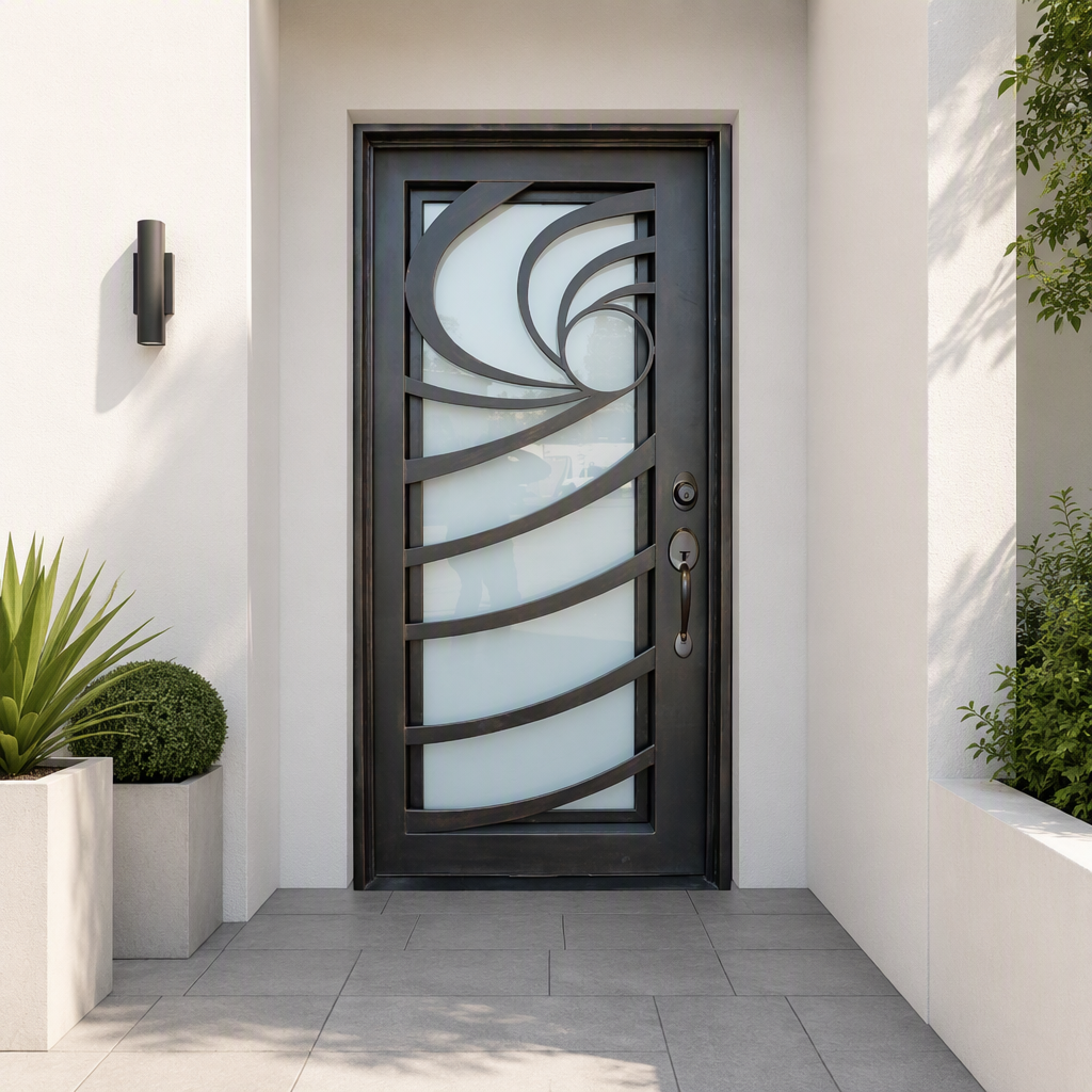 Anti-Theft Steel Geometry Doors Exterior Double Front Entry Door Thermal Insulation Insulated Glass Southwestern Design Villa