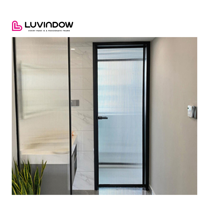 Modern Design Aluminum French Doors Panel Simple Swing Open Exterior Door with Push Pull Security in Black Metal Color