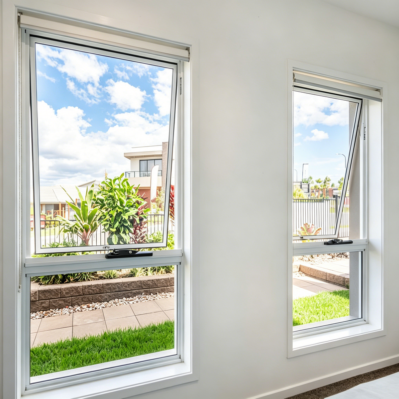 Window Low Profile Bevel Aluminum Glass Anthracite Powder Top Hung Modern Building Facade Windows