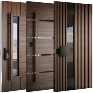 Classic American Style Design Home Entrance Steel Door With Anti-theft Security Stripes Aluminum Wood Pivot Door