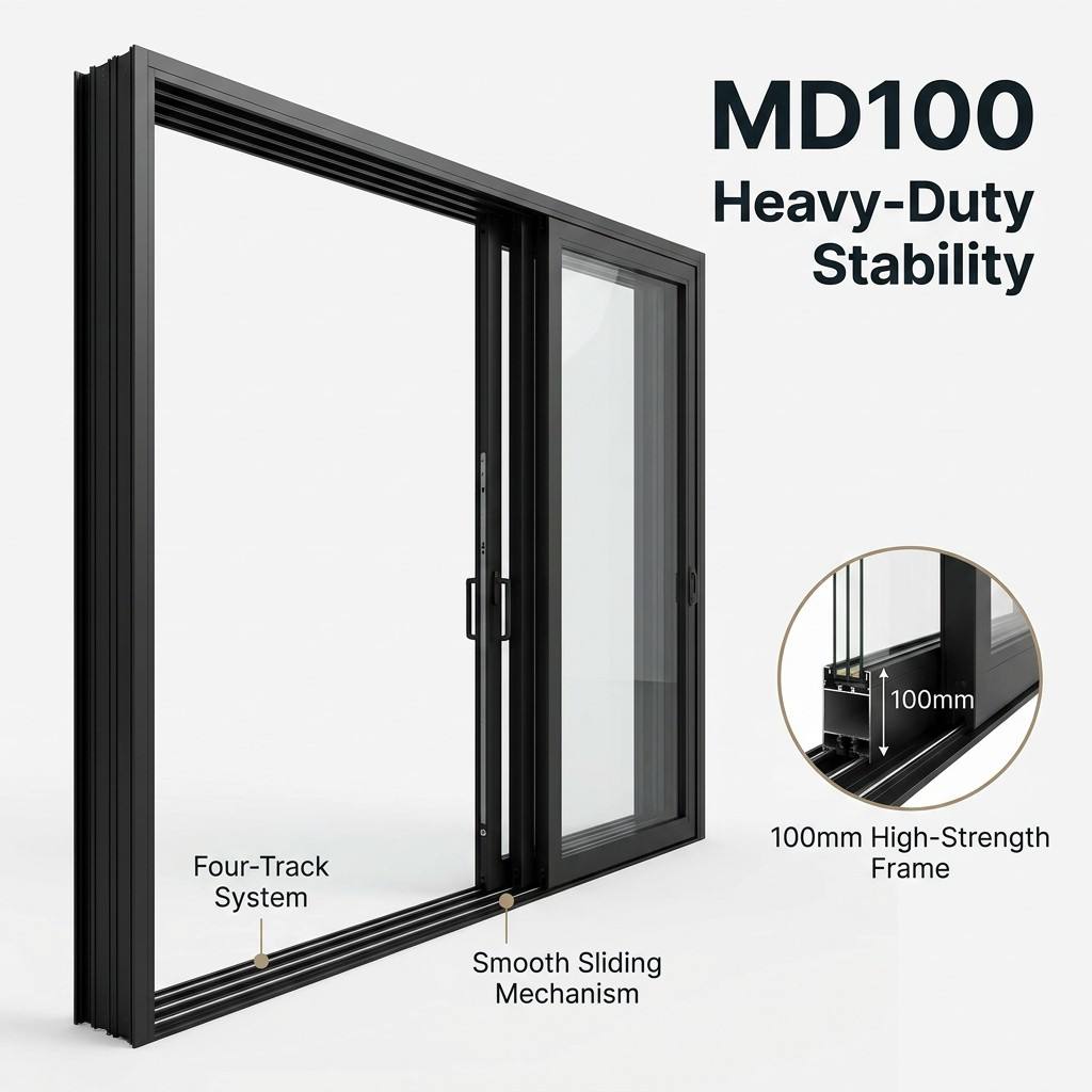 Triple Glazed Four Panel Sliding Door Four Track Thermal Insulated Energy Rated Draft-Proof Aluminum Door