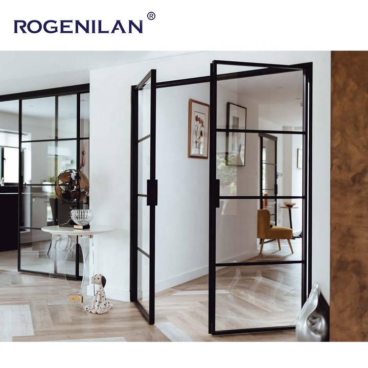 Residential Crittall Door Interior Partition Aluminum Tempered Glass French Door Grilles Entry Casement Doors