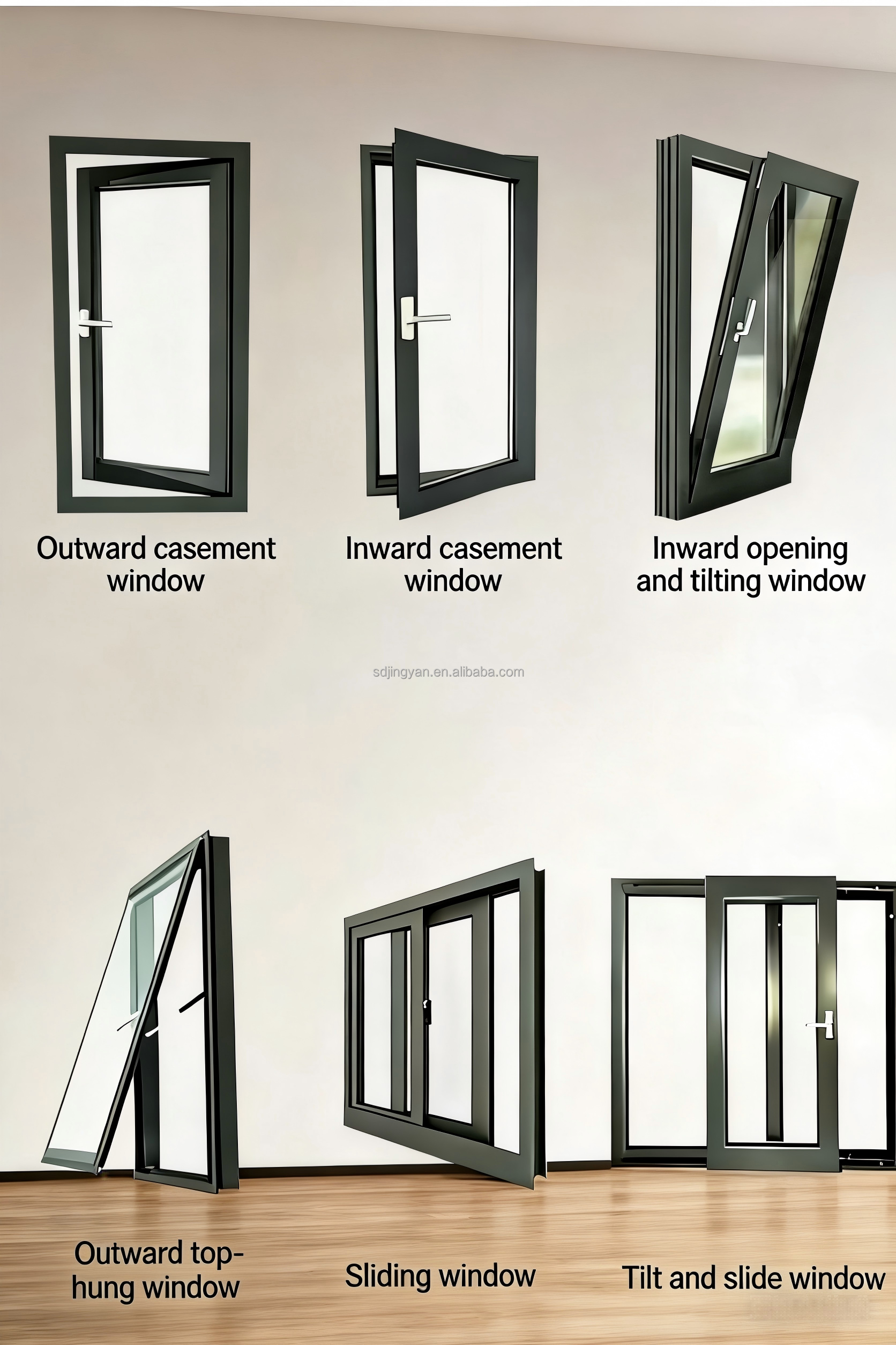 High-quality Modern Custom Residential Aluminum Swing Window Tempered Glass Fireproof Energy Star Qualified for Apartment Porch