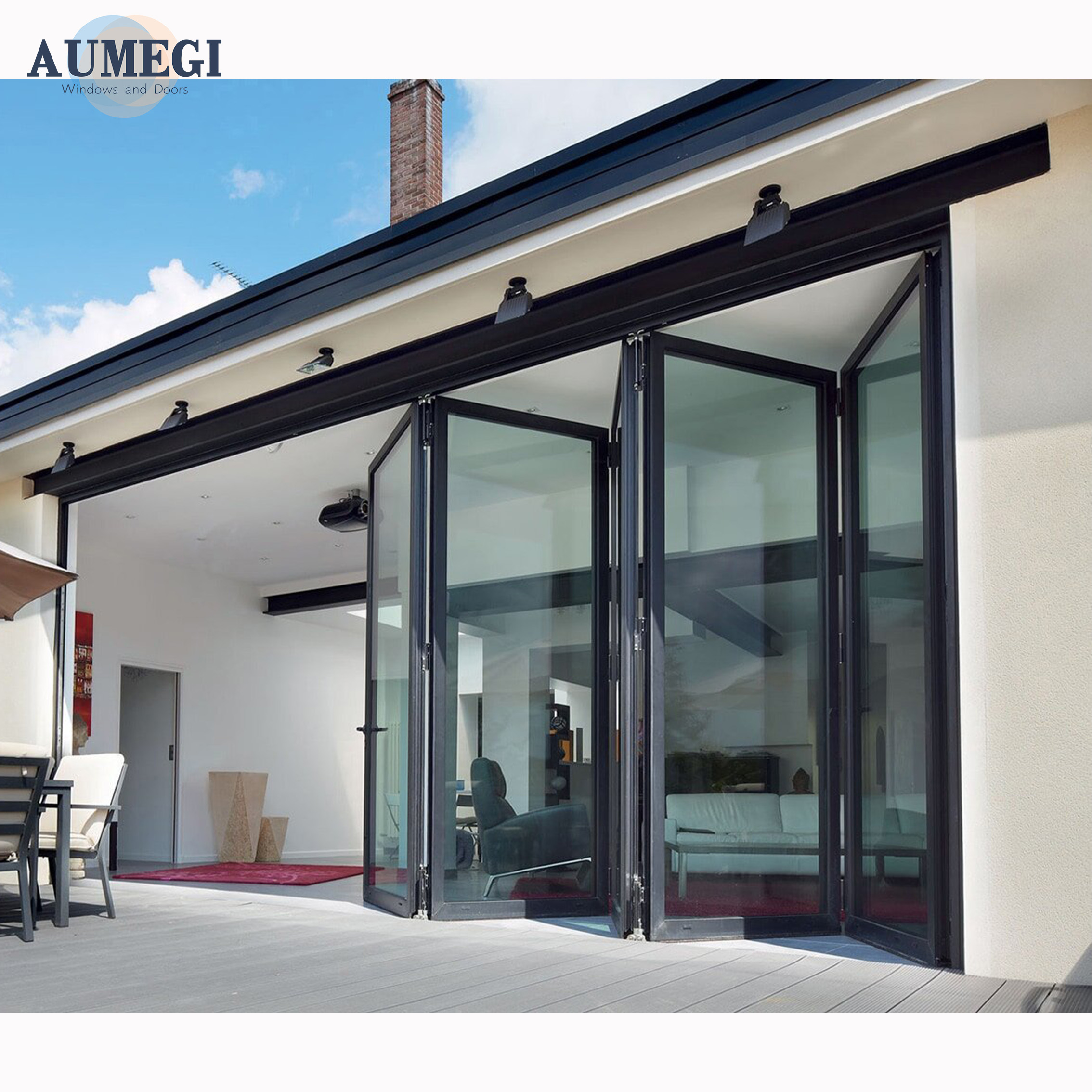 Aumegi Hot Sale American NFRC Aluminium Internal Bifold Doors Glass Bifold Fire Anti-theft Doors