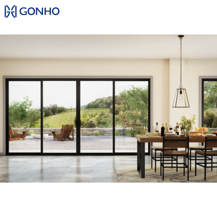 GONHO Narrow Frame Tempered Aluminumdoor Glass Pocket Slide Doors Double Triple Glazed Door With Screen