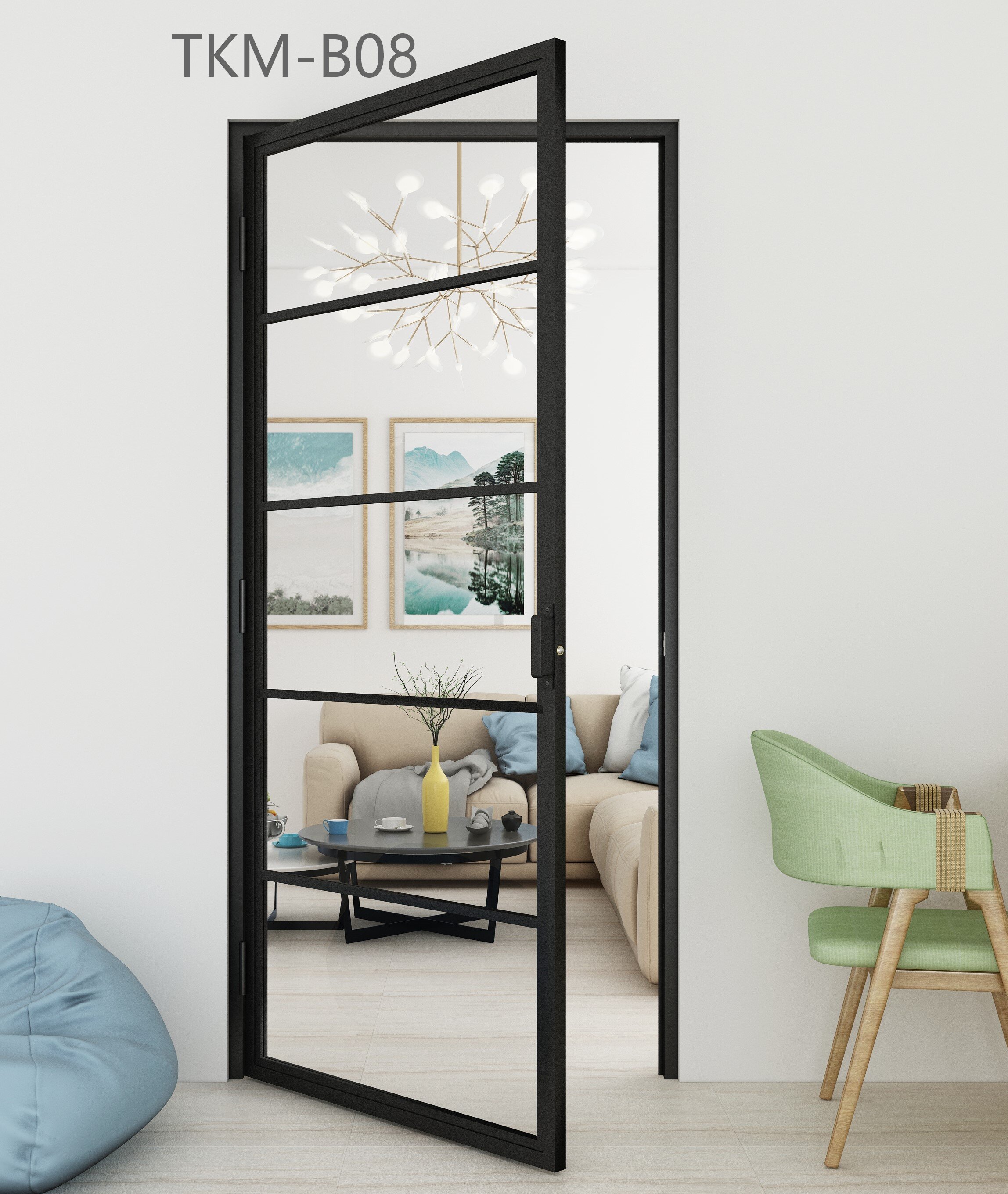 Interior French Loft Style Hinged Glass Door Swing Black Steel Frame Glass Barn Door