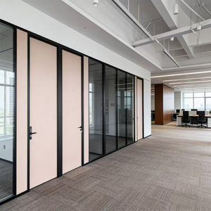 Wood Aluminum Door Double Glazing Office Partitioning